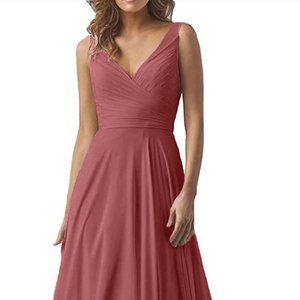 Women's Elegant Double V Neck Formal Wedding Party Dresses Long A-Line Chiffon B